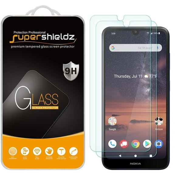 [2-Pack] Supershieldz for Nokia 3.2 Tempered Glass Screen Protector, Anti-Scratch, Anti-Fingerprint, Bubble Free