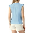 thumbnail image 3 of Allegra K Women's Summer Ruffle Blouse Round Neck Button Up Casual Sleeveless Shirt, 3 of 5
