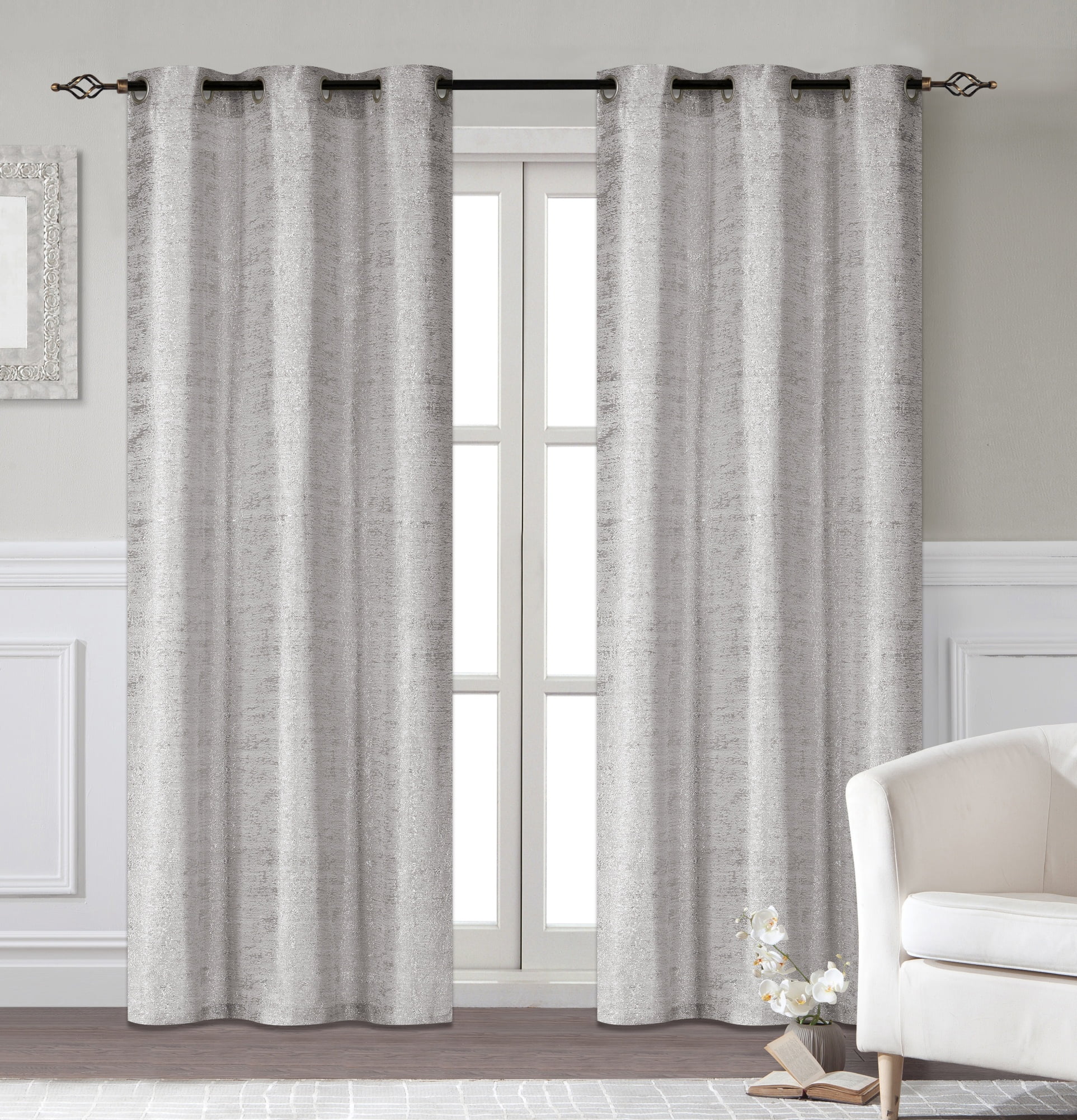 Dainty Home Glamour Extra Long Textured with Metallic Print Grommet