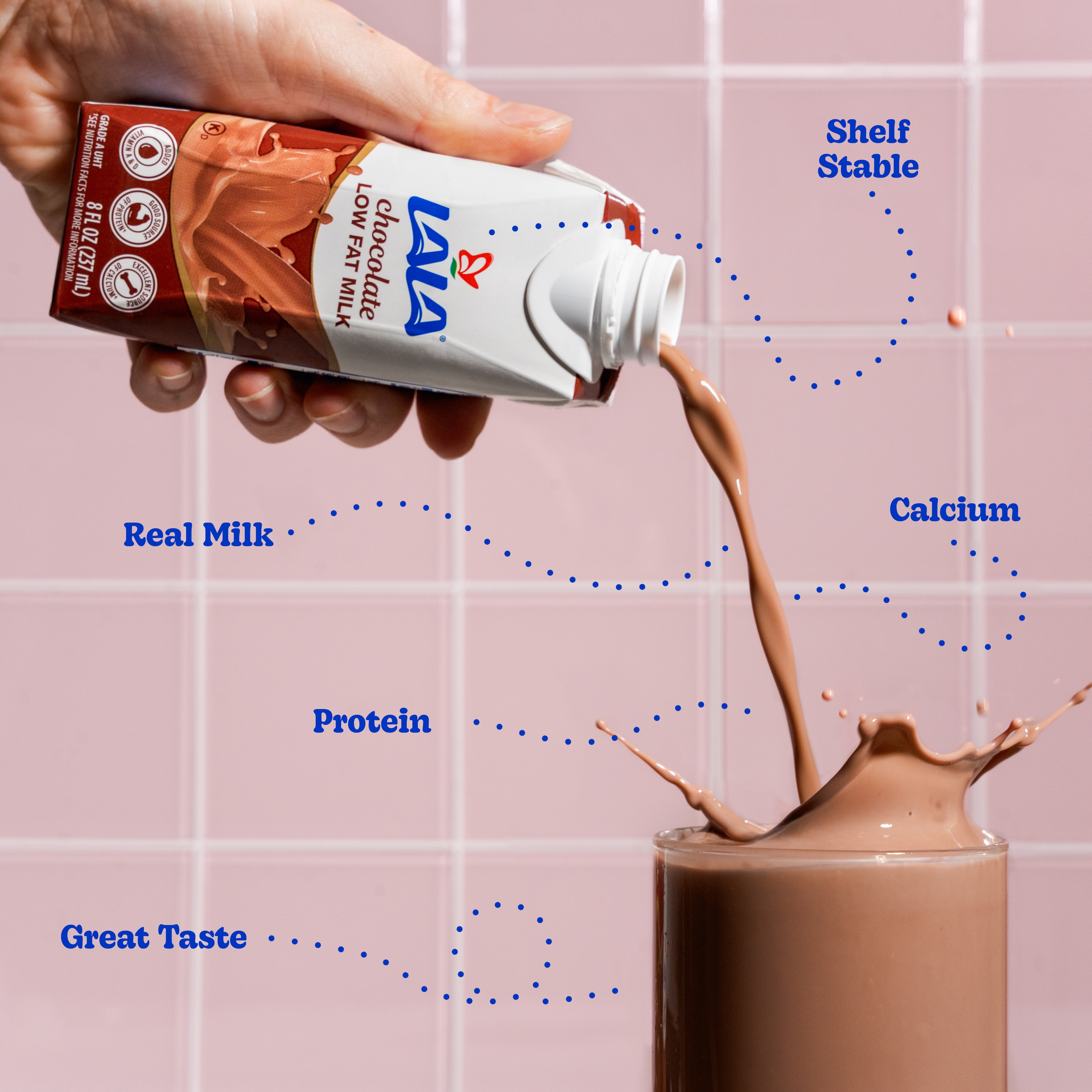 (4 pack) LALA Low Fat Chocolate Milk, Shelf-Stable 8 fl oz, 6 Count