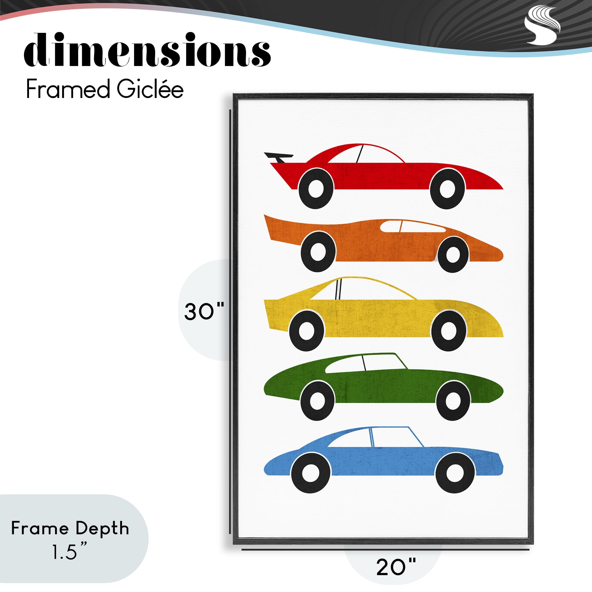 Stupell Industries Colorful Midcentury Cars Black Framed Giclee Art, design by Tom Quartermaine
