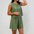thumbnail image 2 of FINALGANG Womens Geometric Striped Print Two Piece Outfit Crew Neck Sleeveless Crop Top High Waist Shorts Casual Matching Set For Daily Summer Wear Classic Set, 2 of 4