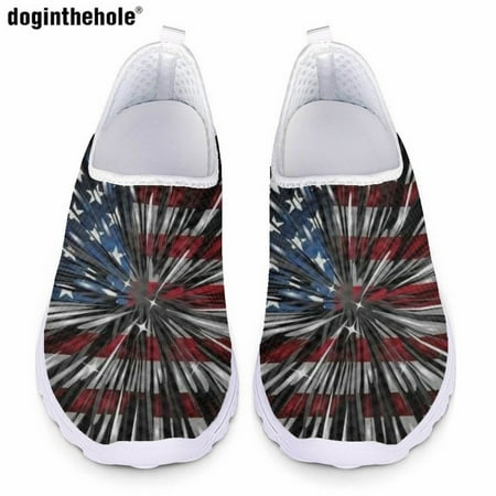 

New Fashion American Flag Print Design Casual Flat Shoes Trendy Sneakers Comfortable Breathable Slip on Mesh Shoes