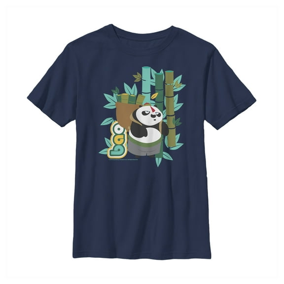 Boy's Kung Fu Panda Bamboo Bao  Graphic Tee Navy Blue Large