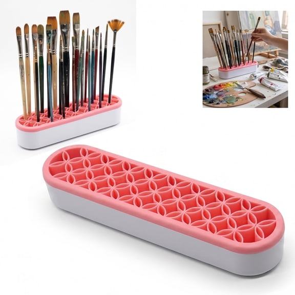 XIBUFE Silicone Makeup Brush Holder and Paint Brush Organizer,Multi Hole Cosmetic Brush Drying Rack,Versatile Oil Pen Holder for Vanity Desk and Art Supplies,Flexible Brush Drying Stand