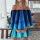 thumbnail image 1 of ICHUANYI Clearance Stylish Women's Summer Sexy Casual Off Shoulder Bell Sleeve Solid And Printed Dresses(Blue, XL) ICHUANYI WER2023081115589, 1 of 5