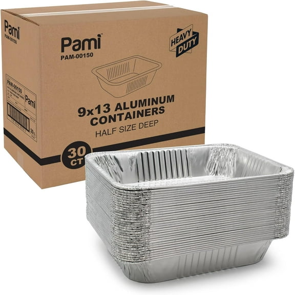 PAMI Half Size Deep Disposable Aluminum Pans 9x13 inch, 30 Pack Tin Foil Baking Pans for Oven, Grill & Freezer