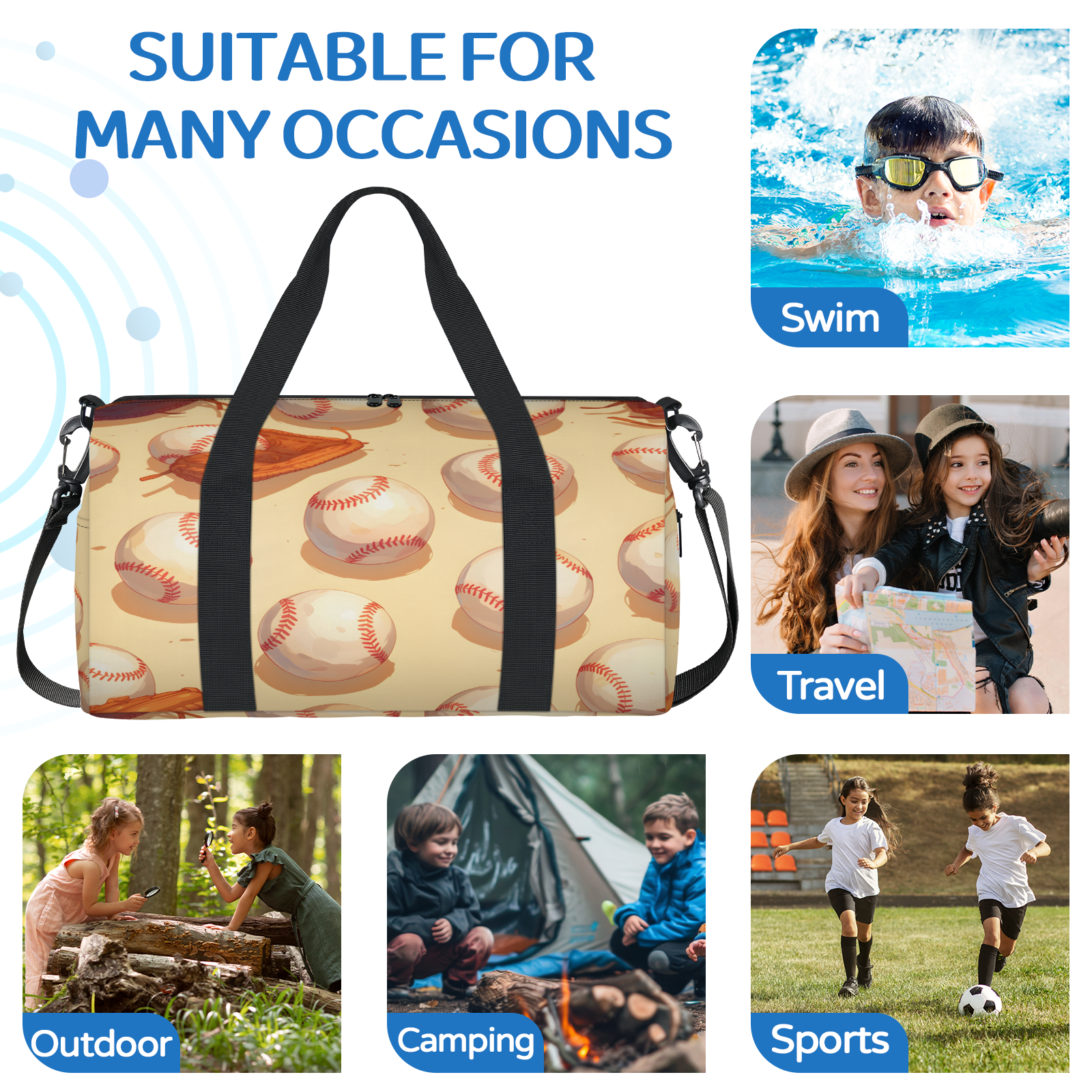 Herdesigns Baseball Gym Bag for Women, Duffle Bag for Travel Sport, Ball Game Lightweight Waterproof Carry on Weekender Dance Yoga Workout Bags