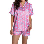 GDREDA Women's Sleepwear Set's Pajamas Set Cute Heart Shaped Rabbit Short Sleeve Button Down Shirt Pajamas Shorts Set Pajamas Women Pajama Sets pyjamas Pink,L