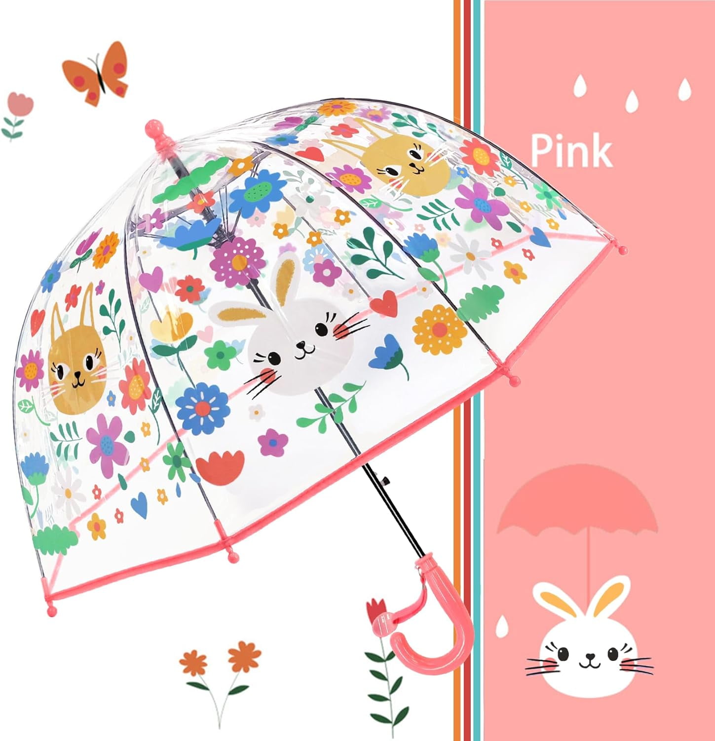 MGH 2 PCS Kids Clear Umbrellas for Rain Dome Bubble Umbrella Windproof for Toddler Boys Girls