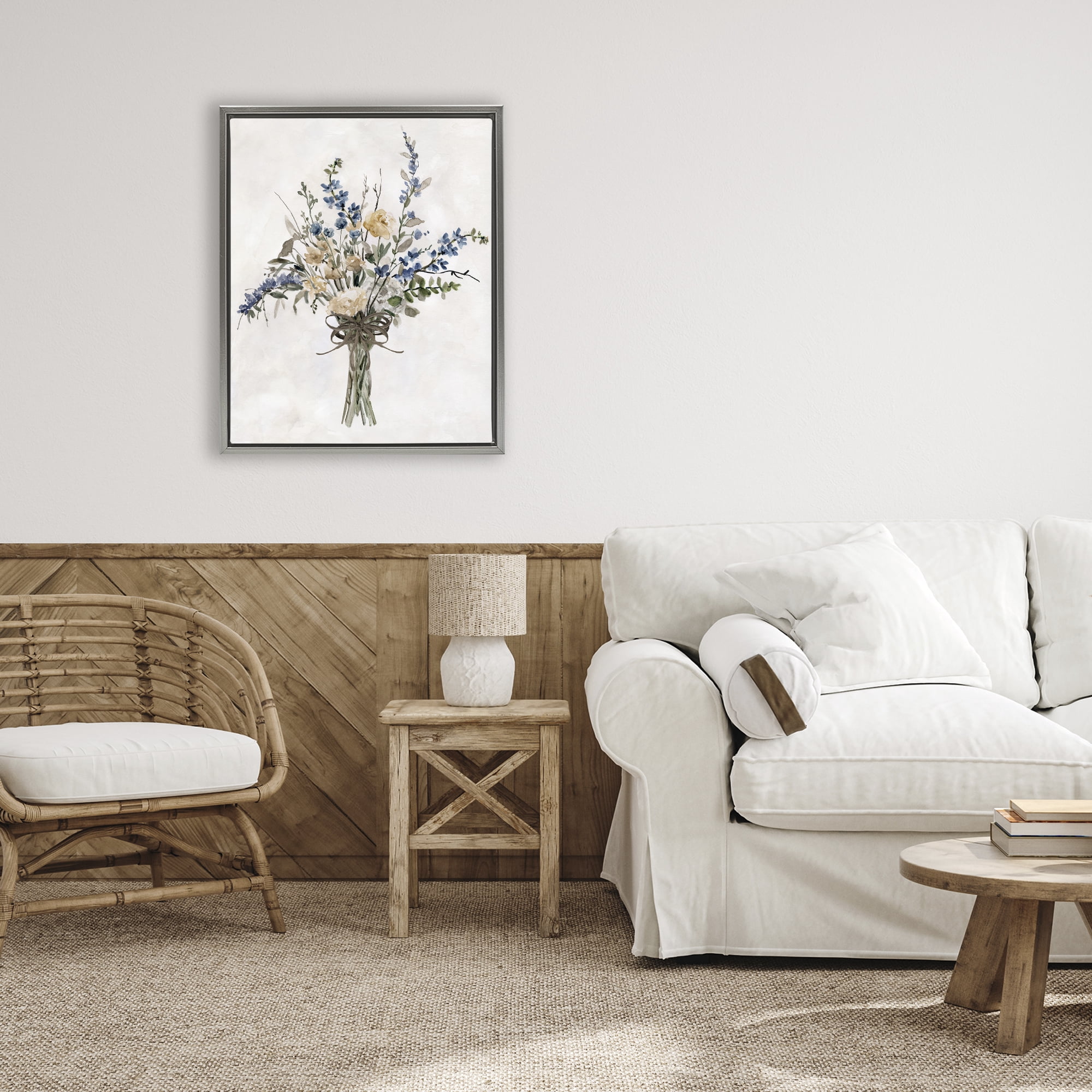 Stupell Industries Subdued Flower Bushel Gray Framed Floater Canvas Wall Art, design by Carol Robinson