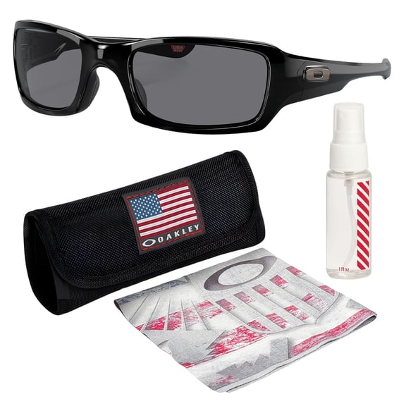 Oakley OO9238 Fives Squared Rectangle Shaped Non-Polarized Sunglasses for Men - Includes Official Eyewear Kit - Polished Black Frame with Grey Lens
