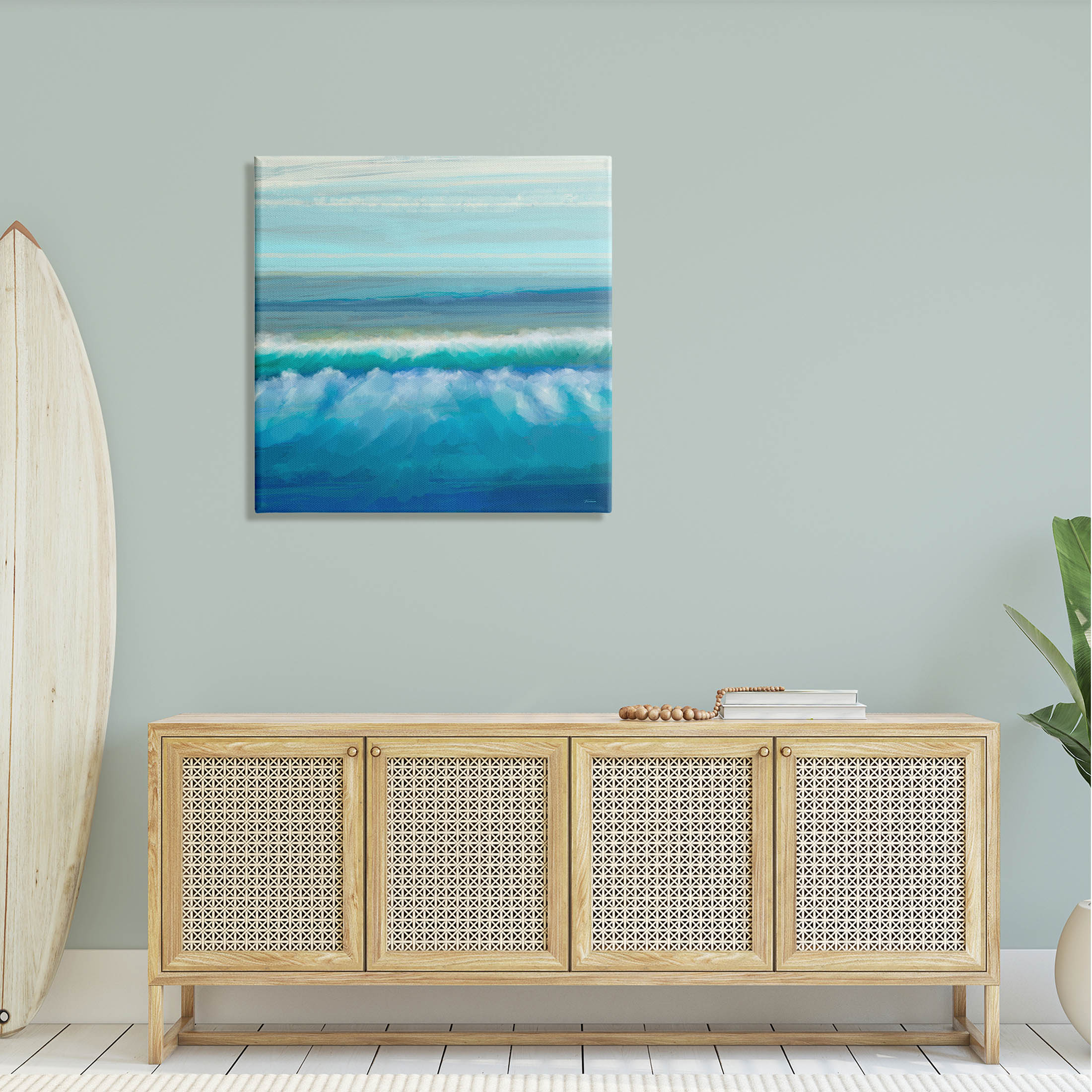 Brushed Sea Waves Crashing Coastal Painting Gallery Wrapped Canvas Print Wall Art