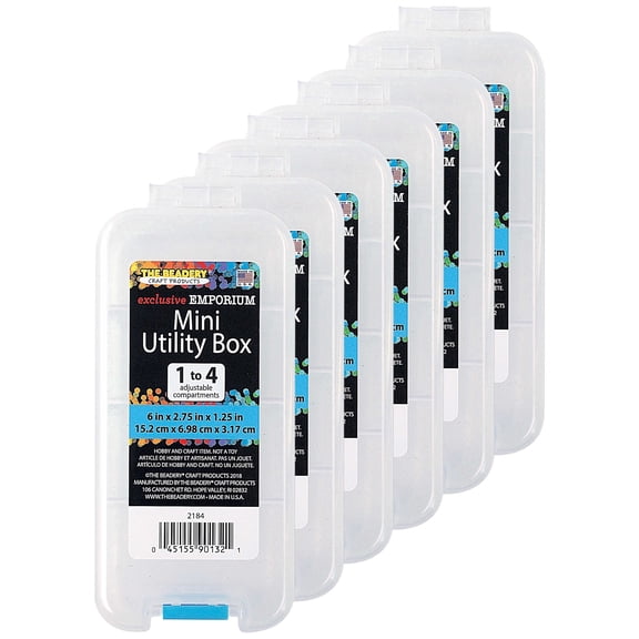 The Beadery - 1-4 Compartment Mini Utility Clear Storage Box - 6 pack - 2184
