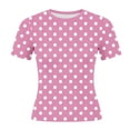 thumbnail image 5 of Vmvidoty Women Cute Polka Dot Jersey Short Sleeve Crop Tshirt Aesthetic Teen Round Neck Slim Baby Tee Shirt Going Out Tops Pink XL, 5 of 7