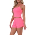 thumbnail image 4 of INSPIRE CHIC Women's Pajama Set Ribbed Knit Cami Sleeveless Squared Neck Tank Top with Split Shorts Sleepwear Lounge Sets XL Rose Pink, 4 of 6