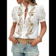 thumbnail image 3 of Blusas de Verano para Mujer 2025, Informales, con Volantes, Cuello en V, Corta Abullonada, Botones y Bordados. Albaricoque M, 3 of 10