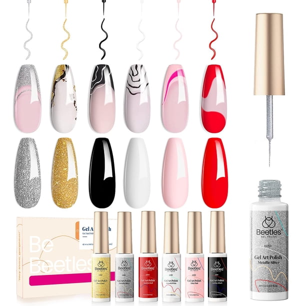 Set de esmaltes en gel para decoración de uñas Beetles, 6 unidades