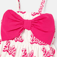 thumbnail image 3 of Barbie Baby Girls 1pc 95% Cotton Allover Letter Print Bow Front Cami Romper Size 0-24 Months, 3 of 10