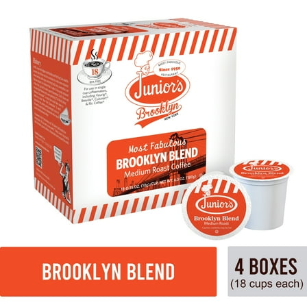 Junior's Most Fabulous Brooklyn Blend, Medium Roast Single Single serve 4 boxes 18 ct each