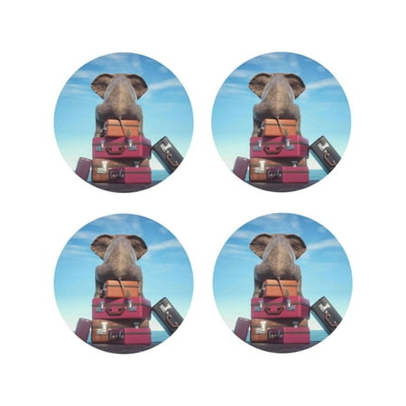 

Fuzoiu Elephant Sits Print Leather Coasters Set Drink Coasters Set of 4 for Tabletop Protection Durable PVC Coasters Home Décor and Housewarming Gift-Round Shape