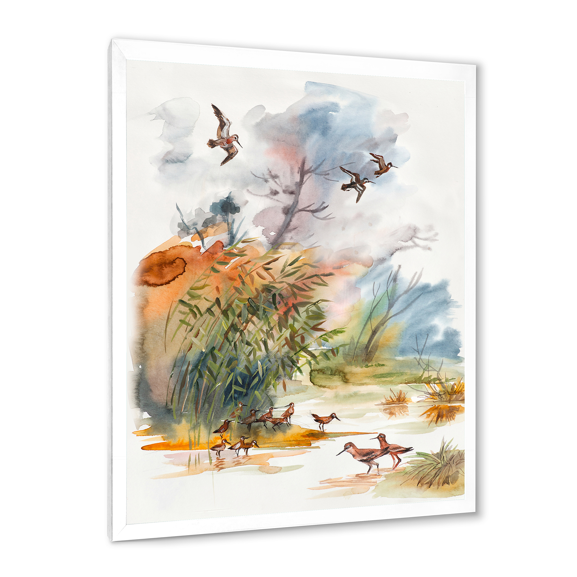 Designart 'Flying Over The Water With Autumn Landscape' Traditional Framed Art Print