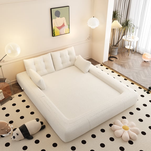Jopath 3-In-1 Teddy Fabric Foam-Filled Sleeper Sofa Bed Human Dog Bed, Lazy Sofa Couch, 78.7" Multi-Functional Foldable Sofa Bed For Living Room,Guest Bed,Playroom