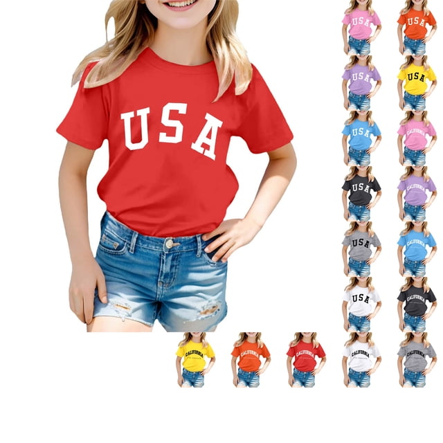 SUXIAN T-Shirts Actifs pour Enfants Mode Décontractée Imprimé Col Rond Ample Manches Courtes T-Shirt Haut Col Rond T-Shirt pour Enfants Rouge_001 10-11 Ans