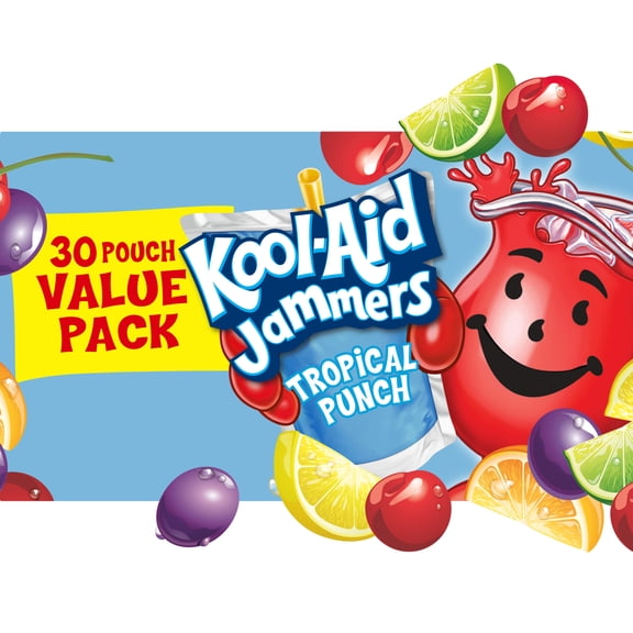 Kool-Aid Jammers Tropical Punch Flavored Drink Value Pack, 30 Count Box, 6 fl oz Pouches
