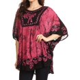 thumbnail image 4 of Sakkas Lynda Two Tone Batik Embroidered Palm Tree Peasant Top / Poncho - Black / Pink - One Size Regular, 4 of 5