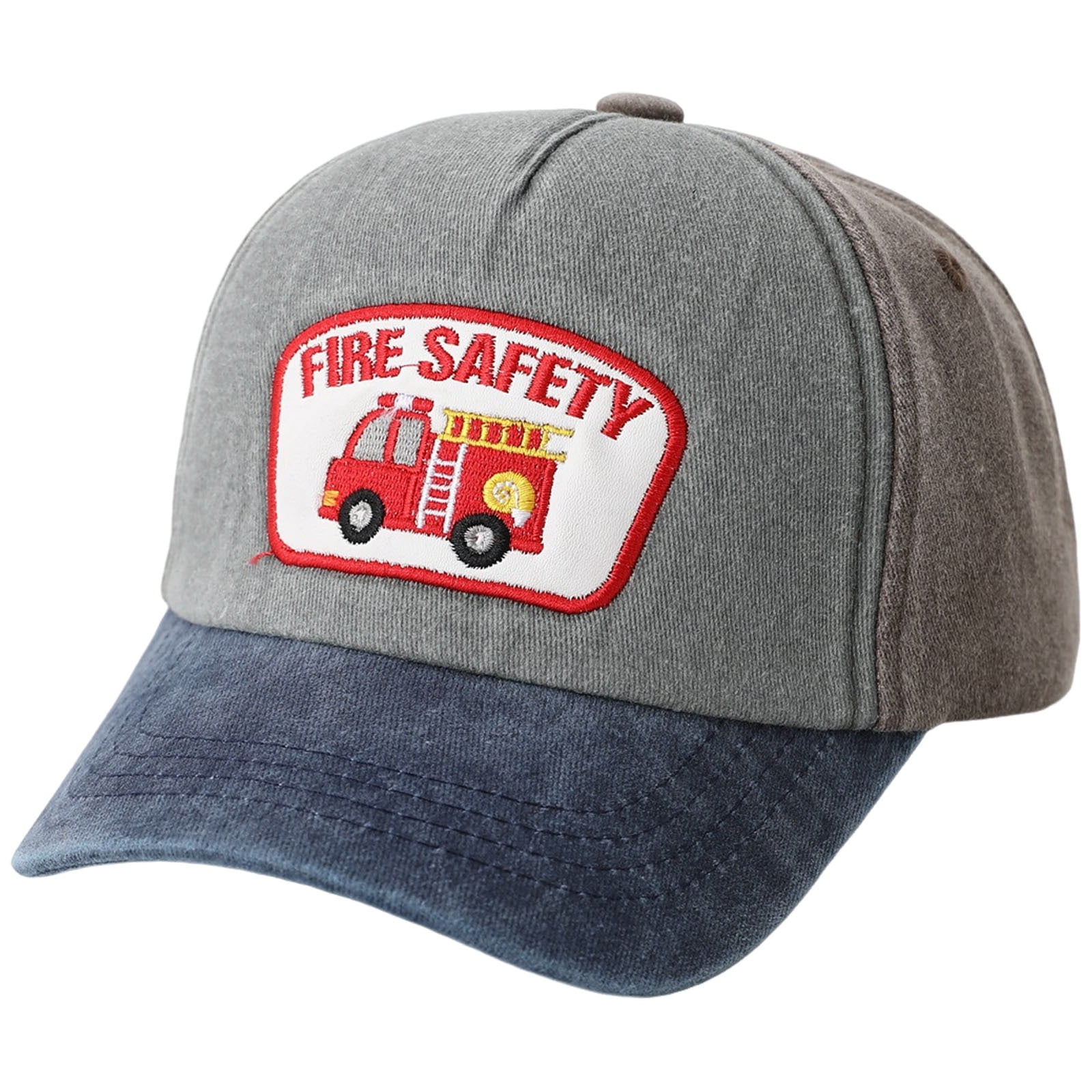 Baby Toddler Bucket Hat for Infant Boys Girls Kids Breathable Sun Hat with Chin Strap Fire Truck Water Washable Baseball Cap With Patchwork Embroidery Color Blocking Cartoon Childrens Cap