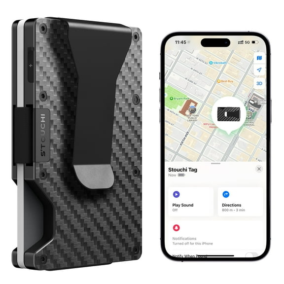 Stouchi Tag Wallet for Men Built-in AirTag Chip, Works with Apple Find My (iOS Only), Slim Minimalist RFID Blocking Trackable Wallet Gift for Men, Money Clip Credit Card Holder