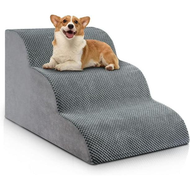 Escaleras para Perros, rampa para Camas Altas y sofás, con Cubierta de Tela Impermeable, Antideslizante y Duradera, Ideal para Perros pequeños, Gatos o Mascotas (Gris, 3 escaleras, 1)