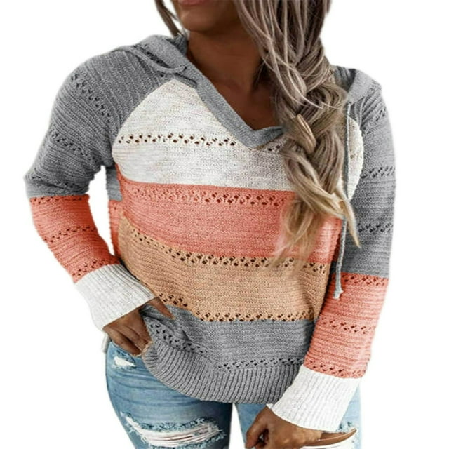Chandail à Capuche pour Femmes Tricoté à Manches Longues Ample avec Capuche