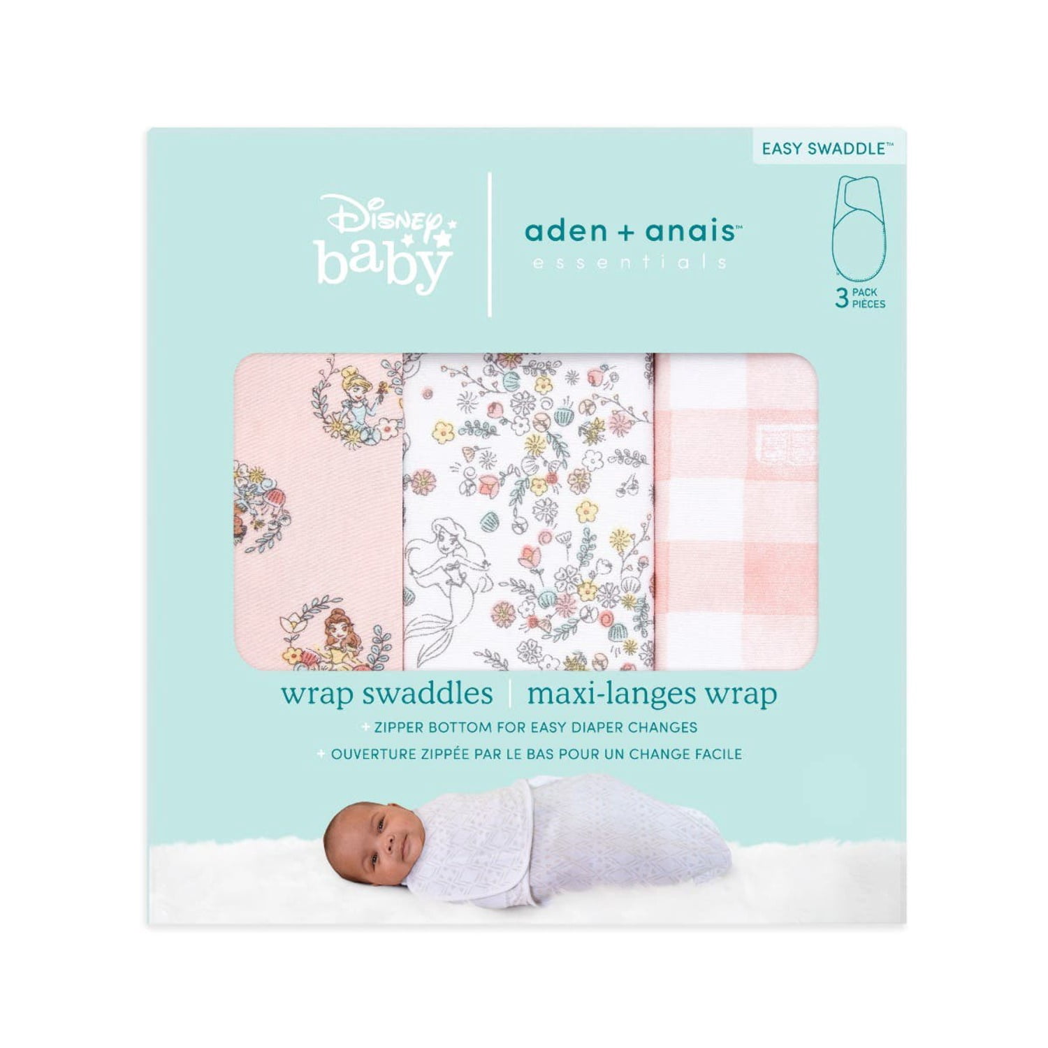 aden + anais disney princess easy swaddle wraps - 3pack