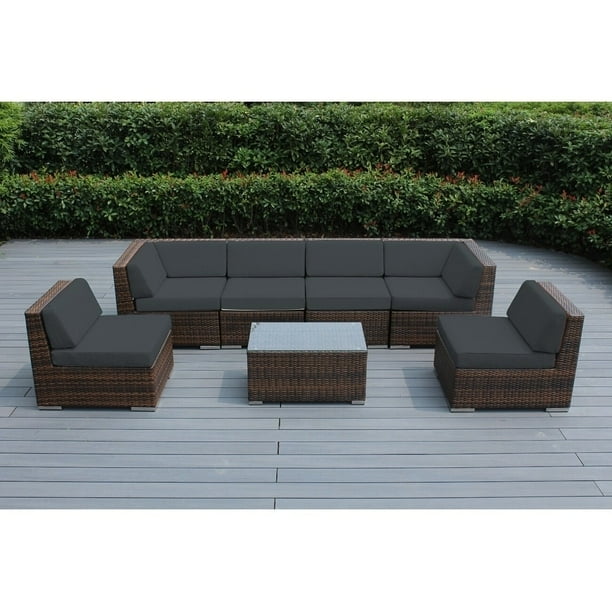 Ohana Depot Outdoor Patio 7 Piece Mixed Brown Wicker Conversation Set With Cushions Com Ohana Depot Outdoor Patio 7 Piece, Ohana Outdoor Furniture Reviews