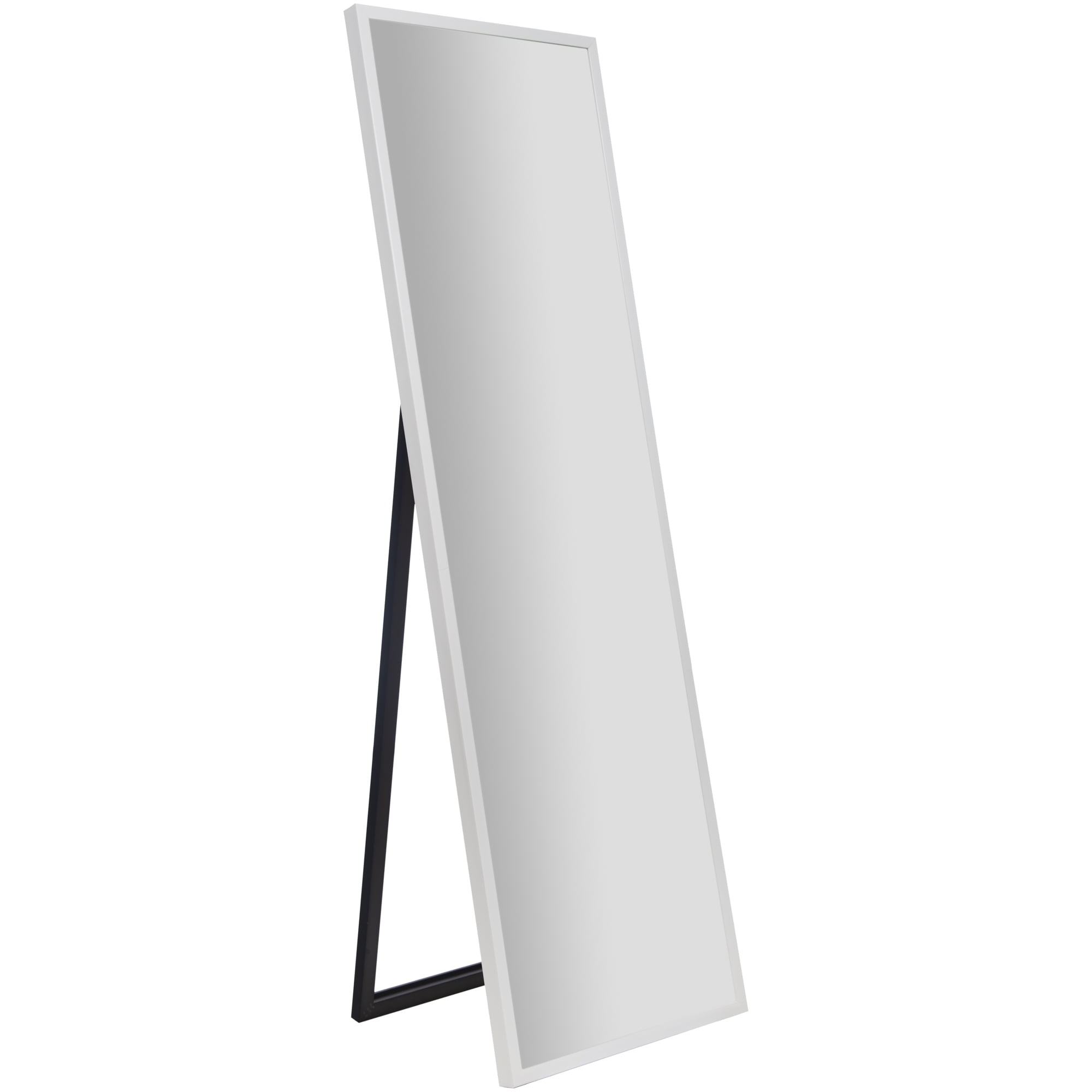 Framed White Floor Free Standing Mirror with Easel 16"x57