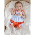 thumbnail image 5 of BemeyourBBs Toddler Baby Girl Halloween Outfit Baby Girls Summer Fall Clothes 2 3 4 5 Years Striped Pumpkin Ghost Ruffle Babydoll Shirt Tank Tops and Shorts 2 Piece Set, 5 of 9