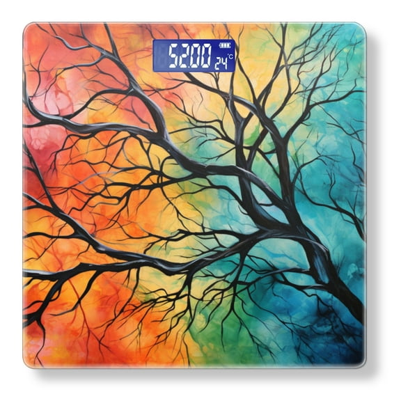 High Precision Body Weight Scale Smart Bathroom Scales with Large LCD Display(400lbs),Decorative for Bedroom-Colorful Abstract Tree Image