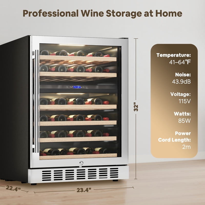 Etust 32" Dual Zone Wine Fridge, 46-Bottle Mini Fridge, 41-64℉, Small Beverage Refrigerator for Home Bar & Wine Storage