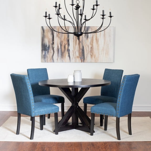 Roundhill Furniture Mytzi 5-piece Dining Set, Cross-Buck Dining Table with 4 Stylish Chairs, Blue