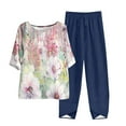 thumbnail image 2 of DailyTrove Women's Long Sleeve Floral Print Top & Pant Set - Patterned, Loose Fit, Summer & Weekend Wear,Navy, 2 of 5