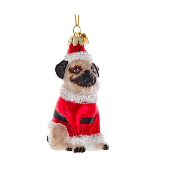 Noble Gems‚Ñ¢ Glass Pug With Santa Suit Ornament