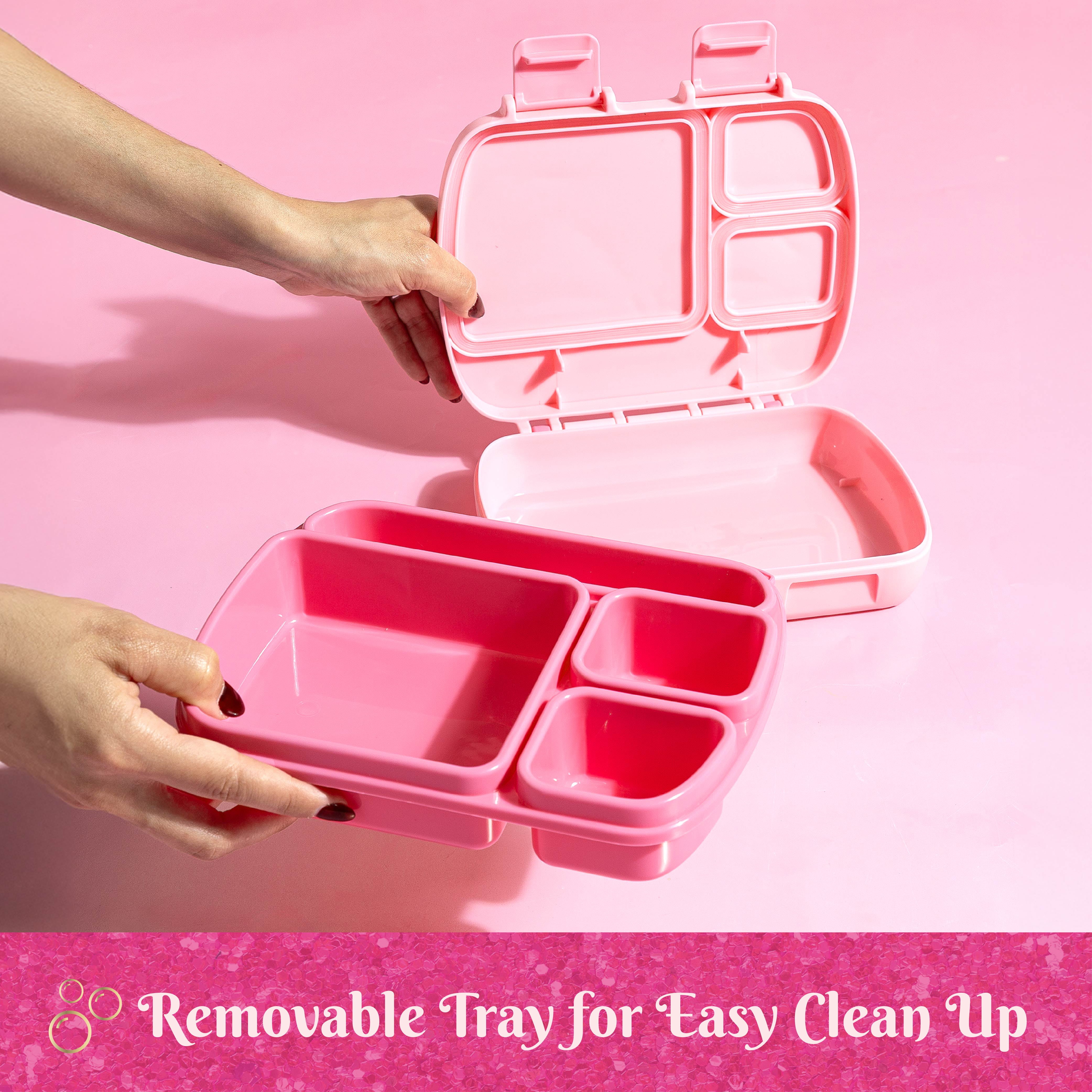 Paris Hilton Bento-Style Lunch Box, 4 Compartments, Built-In Phone Stand, Removable Tray, Bow Design Lid, Pink