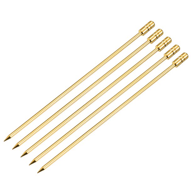 Uxcell Palillos de Cóctel de Metal 5 Piezas, Palillo de Cóctel de Acero Inoxidable Reutilizable en Forma de Cilindro para Bebidas, Frutas Dorado