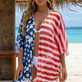 thumbnail image 5 of Women's Open Front Beach Cardigan Independence Day Printed Sheer Mesh Swimsuit Cover Up for Summer Holiday Festival Wear Crochet Swimsuit Coverup for Women Red One Size, 5 of 6