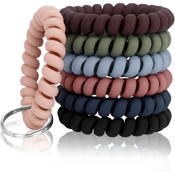7PCS Wrist Coil Key Ring Wrist Band Bracelet Keychain Stretchable Wristband Keychain Plastic Spring Flexible Spiral Wrist Key Chain Keyring for Sauna Gym Pool ID Badge Outdoor Keychain