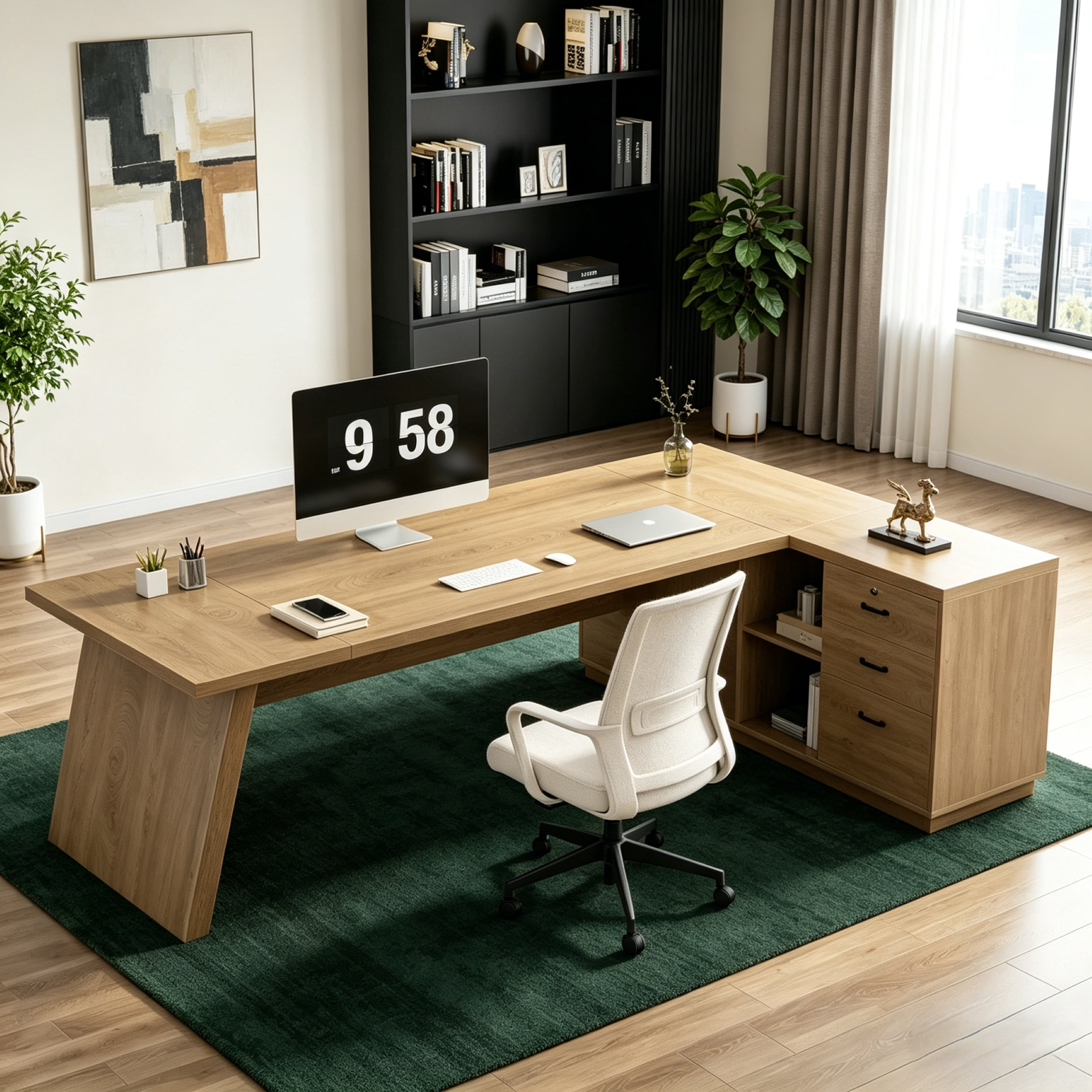 Fnova 78" L-Shaped Executive Desk with Drawers, Large Office Desk with Storage, Modern Business Desk for Home Office and Commercial Use