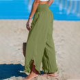 thumbnail image 4 of Ploknplq Wide Leg Pants Women,Palazzo Pants for Women,Womens Dress Pants,Fashionable High Waisted Pleated Irregular Cotton Linen Pants,Business Casual Outfits for Women,Pants for Women Green L, 4 of 9