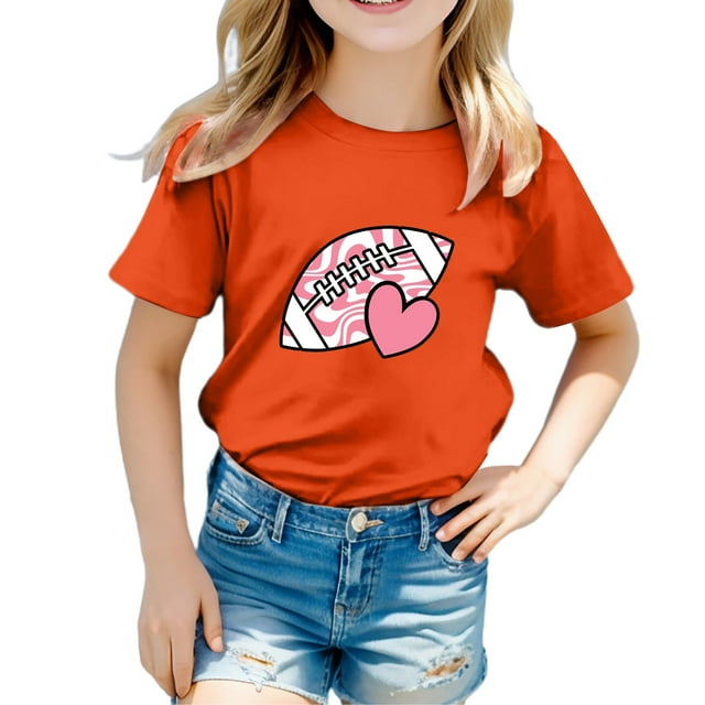 Girls Tops Casual Printed Short Sleeve Toddler Baby Boys Girls Rugby Football Top